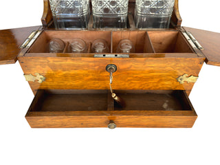 Restored Victorian Oak Tantalus Drinks Cabinet with Crystal Decanters & Working Key