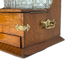 Restored Victorian Oak Tantalus Drinks Cabinet with Crystal Decanters & Working Key