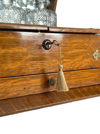 Restored Victorian Oak Tantalus Drinks Cabinet with Crystal Decanters & Working Key