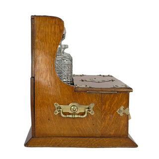 Restored Victorian Oak Tantalus Drinks Cabinet with Crystal Decanters & Working Key