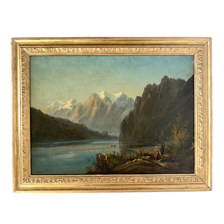 19th-Century Romantic Alpine Landscape, Oil on Canvas