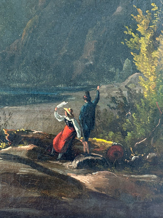 19th-Century Romantic Alpine Landscape, Oil on Canvas