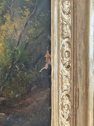 19th-Century Romantic Alpine Landscape, Oil on Canvas