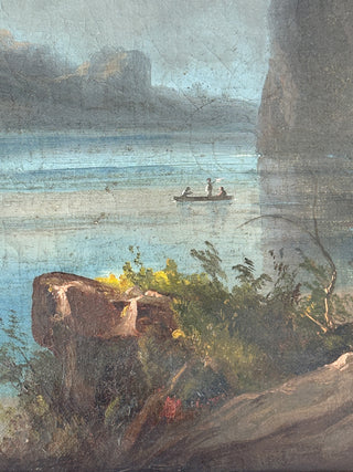 19th-Century Romantic Alpine Landscape, Oil on Canvas