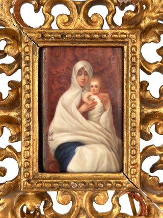 Italian Madonna and Child Porcelain Plaque in Gilt Openwork Frame
Rome, Italy Circa 1900–1930