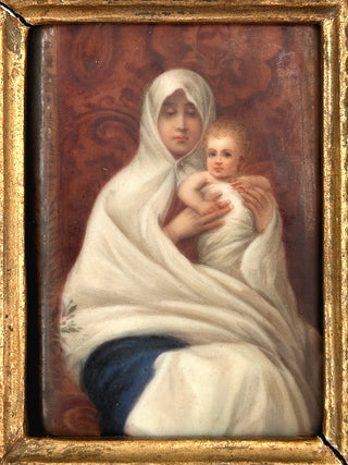 Italian Madonna and Child Porcelain Plaque in Gilt Openwork Frame
Rome, Italy Circa 1900–1930