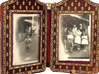 French Book Form Double Photograph Frame with Fleur de Lis Decoration Circa 1890–1910