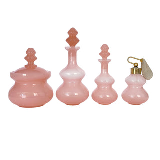 French Pink Opaline Vanity Set, 4 Pieces, France, Circa 1845–1865