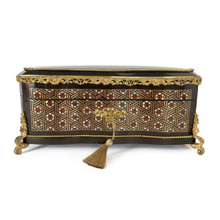 French Napoleon III Marquetry Jewelry Casket, Maison Heymen, 25 Rue Blanche, Paris, Circa 1865–1880