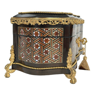French Napoleon III Marquetry Jewelry Casket, Maison Heymen, 25 Rue Blanche, Paris, Circa 1865–1880