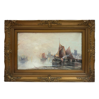 Pair of Coastal Harbor Oil Paintings with Fishing Boats, England | Circa 1880 to 1900