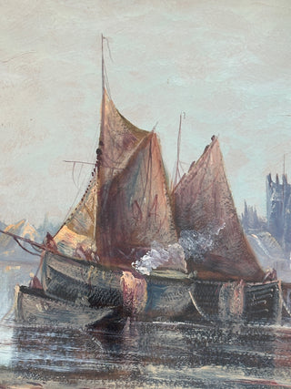 Pair of Coastal Harbor Oil Paintings with Fishing Boats, England | Circa 1880 to 1900