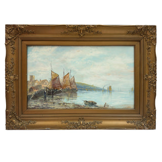 Pair of Coastal Harbor Oil Paintings with Fishing Boats, England | Circa 1880 to 1900