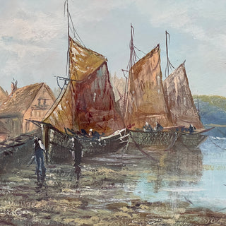 Pair of Coastal Harbor Oil Paintings with Fishing Boats, England | Circa 1880 to 1900