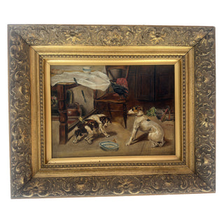 Interior Scene with Dogs, Signed Julia McShillito, dated 1900