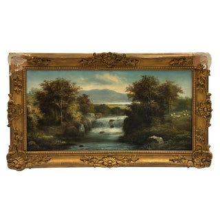 English Landscape with Waterfall and Sheep Late 19th Century