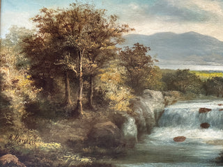 English Landscape with Waterfall and Sheep Late 19th Century
