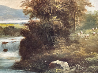 English Landscape with Waterfall and Sheep Late 19th Century