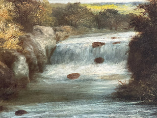 English Landscape with Waterfall and Sheep Late 19th Century