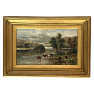 Pair of Highland Cattle at the Loch Circa 1890–1915 Oil on canvas paintings