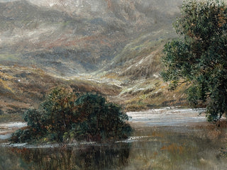 Pair of Highland Cattle at the Loch Circa 1890–1915 Oil on canvas paintings