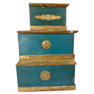 Set of Three French Parish Offertory Boxes, Dated 1852 St Philomène • St Anne • St Augustin France Original painted pine with gilt decoration