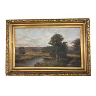Large Pastoral River Landscape with Distant Hills American School, Hudson River Influence | Circa 1870–1890 Oil on canvas