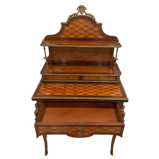 French Louis XV Style Marquetry Bonheur du Jour Desk, Gilt Bronze Mounted, Circa 1880–1900