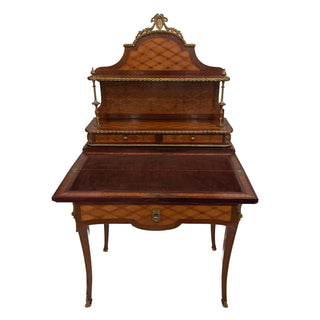 French Louis XV Style Marquetry Bonheur du Jour Desk, Gilt Bronze Mounted, Circa 1880–1900