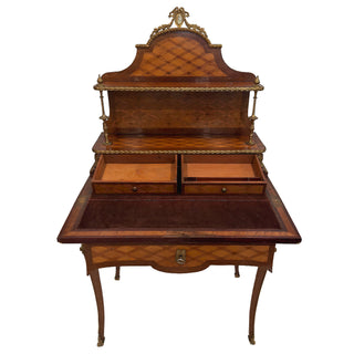 French Louis XV Style Marquetry Bonheur du Jour Desk, Gilt Bronze Mounted, Circa 1880–1900