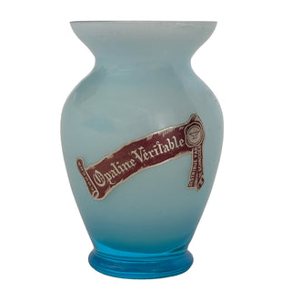 Antique French Blue Opaline Glass Vase with Original “Opaline Véritable” Label, Circa 1880–1910