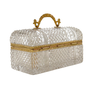 Large French Diamond Cut Crystal Perfume Casket with Six Bottles, Attributed to Baccarat Belle Époque, Circa 1885 to 1900