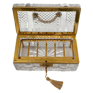 Large French Diamond Cut Crystal Perfume Casket with Six Bottles, Attributed to Baccarat Belle Époque, Circa 1885 to 1900
