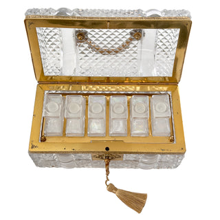 Large French Diamond Cut Crystal Perfume Casket with Six Bottles, Attributed to Baccarat Belle Époque, Circa 1885 to 1900