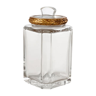 Antique French Cut Crystal Vanity Jar with Gilt Bronze Laurel Mount, Circa 1900 to 1920