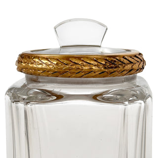 Antique French Cut Crystal Vanity Jar with Gilt Bronze Laurel Mount, Circa 1900 to 1920