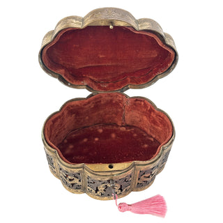 19th-Century French Gilt Metal Jewelry Casket with Porcelain Plaque    France, circa 1860–1890