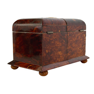 Antique Victorian Tortoiseshell and Mother of Pearl Tea Caddy with Abalone Inlay and Working Key, England Circa 1850 to 1870