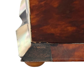 Antique Victorian Tortoiseshell and Mother of Pearl Tea Caddy with Abalone Inlay and Working Key, England Circa 1850 to 1870