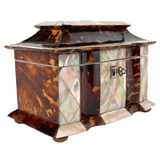 Early 19th Century English Tortoiseshell and Mother of Pearl Tea Caddy circa 1820-1840