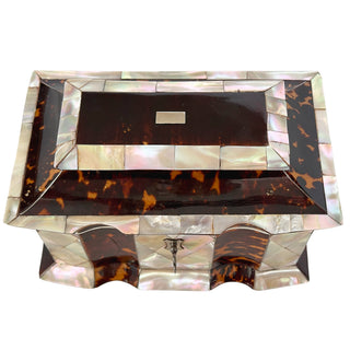 Early 19th Century English Tortoiseshell and Mother of Pearl Tea Caddy circa 1820-1840