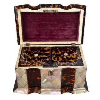 Early 19th Century English Tortoiseshell and Mother of Pearl Tea Caddy circa 1820-1840
