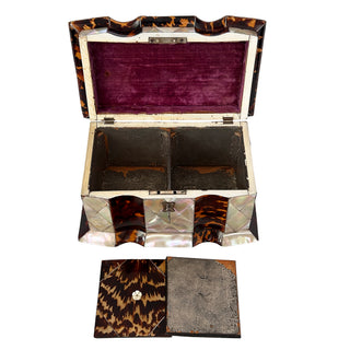 Early 19th Century English Tortoiseshell and Mother of Pearl Tea Caddy circa 1820-1840