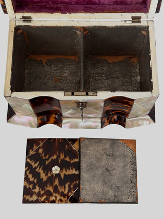 Early 19th Century English Tortoiseshell and Mother of Pearl Tea Caddy circa 1820-1840