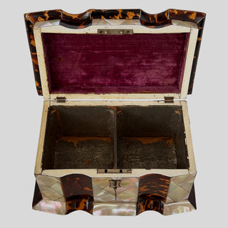 Early 19th Century English Tortoiseshell and Mother of Pearl Tea Caddy circa 1820-1840