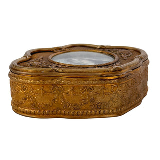 French Gilt Bronze Jewelry Box with Portrait Miniature on Ivory Circa 1890–1910