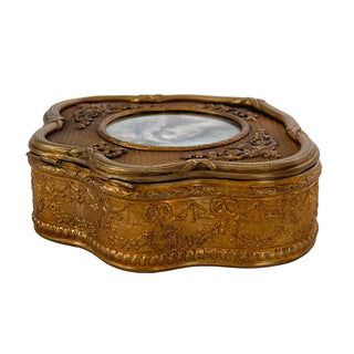 French Gilt Bronze Jewelry Box with Portrait Miniature on Ivory Circa 1890–1910