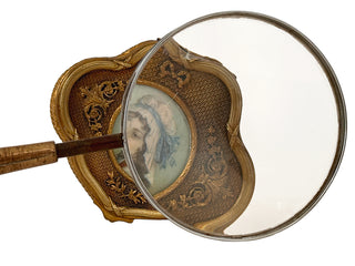 Victorian Mother of Pearl Parasol Handle Magnifying Glass  Monogrammed MOF, Circa 1880–1900