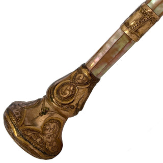 Victorian Mother of Pearl Parasol Handle Magnifying Glass  Monogrammed MOF, Circa 1880–1900