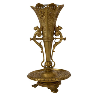 Victorian Gilt Brass Figural Vase with Griffin Handles & Cut Glass Liner
England Circa 1870–1890